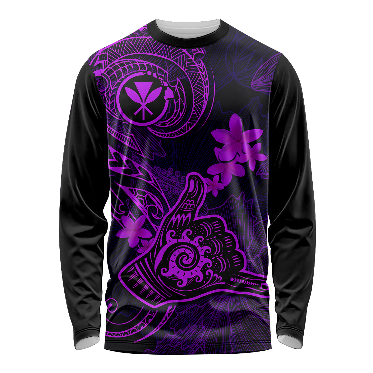 Hawaii Long Sleeve Shirt Shaka Tattoo Mix Polynesian Plumeria Purple Version - Wonder Print Shop