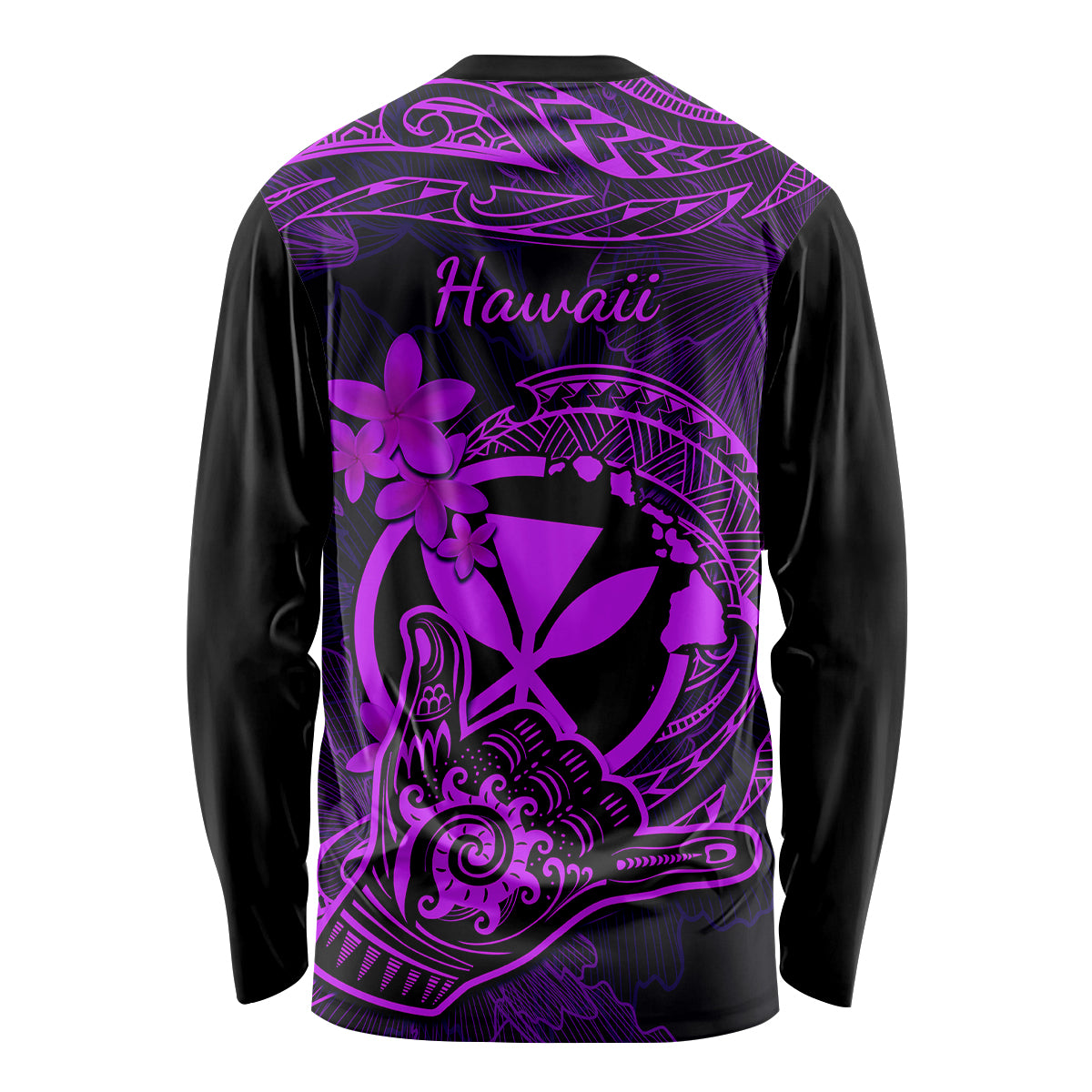 Hawaii Long Sleeve Shirt Shaka Tattoo Mix Polynesian Plumeria Purple Version - Wonder Print Shop