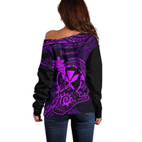 Hawaii Off Shoulder Sweater Shaka Tattoo Mix Polynesian Plumeria Purple Version - Wonder Print Shop