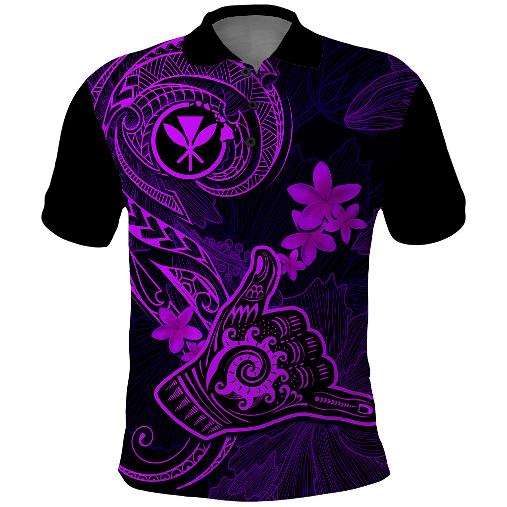 Hawaii Polo Shirt Shaka Tattoo Mix Polynesian Plumeria Purple Version - Wonder Print Shop