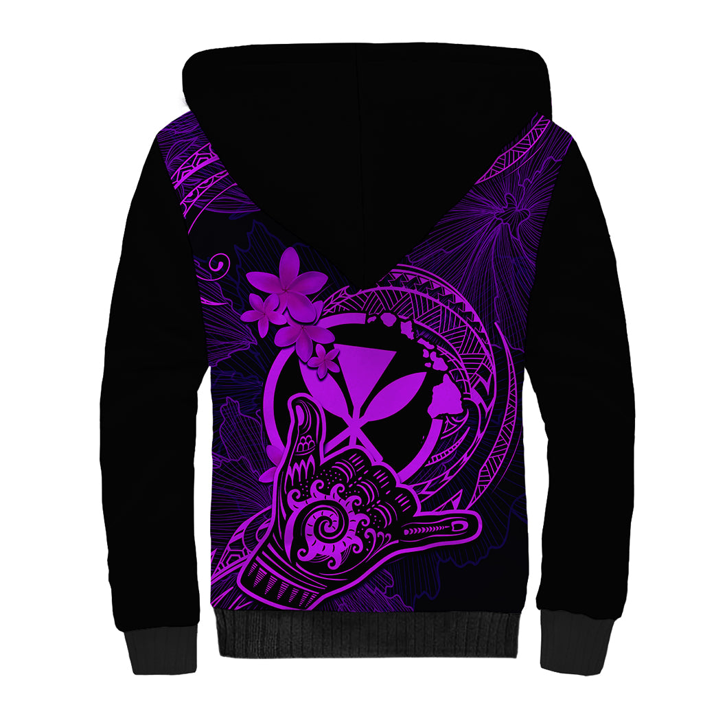 Hawaii Sherpa Hoodie Shaka Tattoo Mix Polynesian Plumeria Purple Version - Wonder Print Shop
