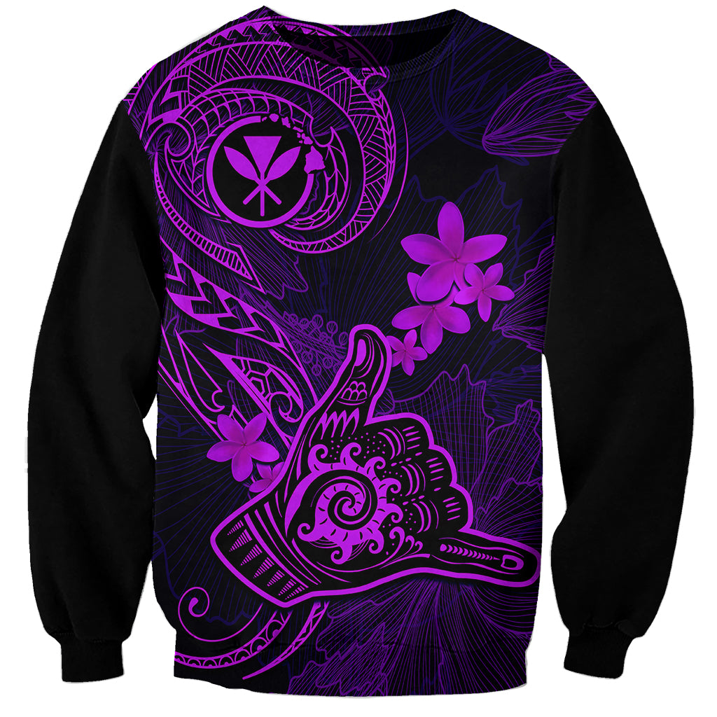 Hawaii Sweatshirt Shaka Tattoo Mix Polynesian Plumeria Purple Version - Wonder Print Shop