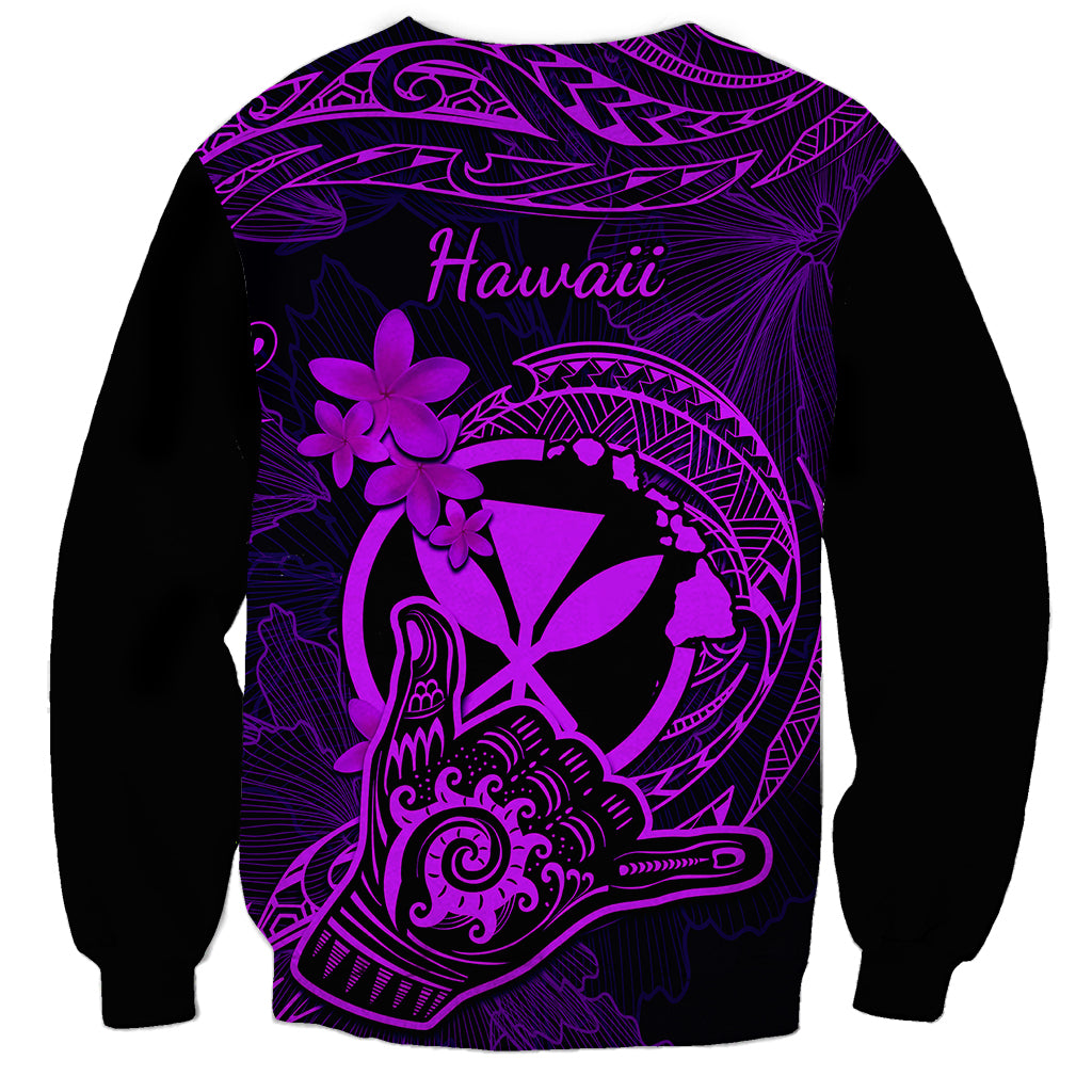 Hawaii Sweatshirt Shaka Tattoo Mix Polynesian Plumeria Purple Version - Wonder Print Shop