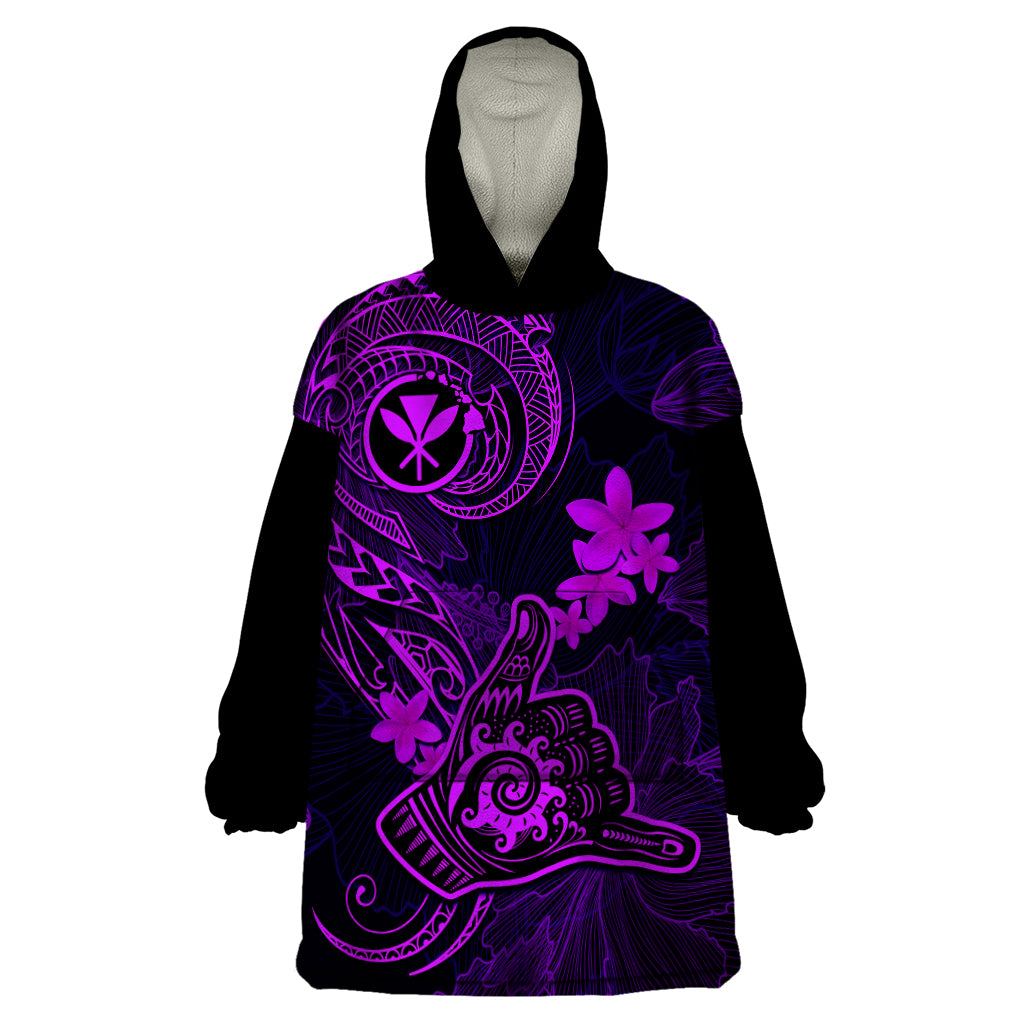 Hawaii Wearable Blanket Hoodie Shaka Tattoo Mix Polynesian Plumeria Purple Version - Wonder Print Shop
