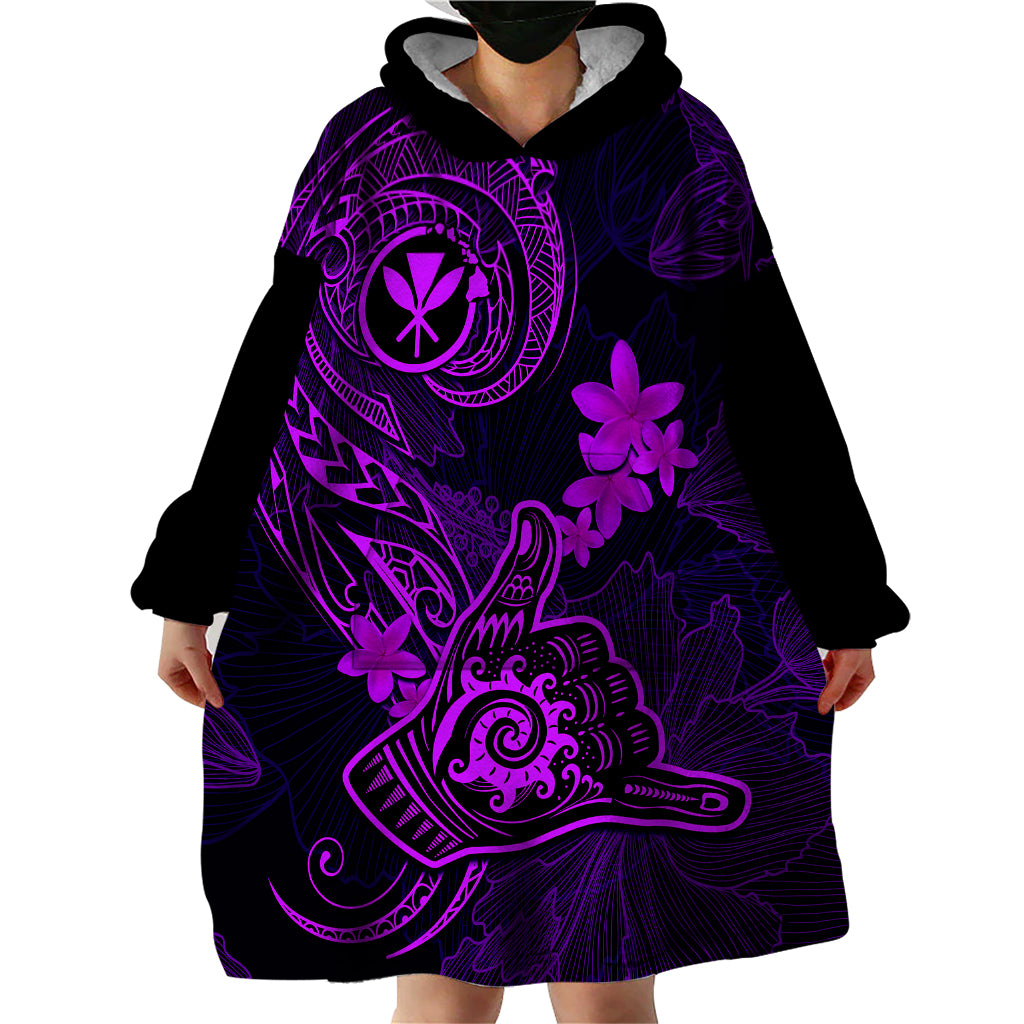 Hawaii Wearable Blanket Hoodie Shaka Tattoo Mix Polynesian Plumeria Purple Version - Wonder Print Shop