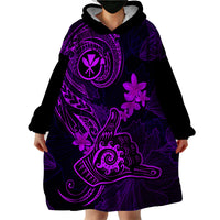 Hawaii Wearable Blanket Hoodie Shaka Tattoo Mix Polynesian Plumeria Purple Version - Wonder Print Shop