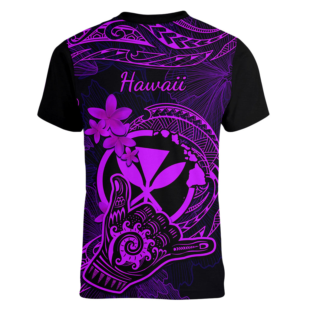 Hawaii Women V Neck T Shirt Shaka Tattoo Mix Polynesian Plumeria Purple Version - Wonder Print Shop