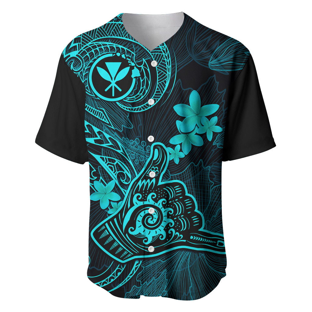 Hawaii Baseball Jersey Shaka Tattoo Mix Polynesian Plumeria Turquoise Version - Wonder Print Shop
