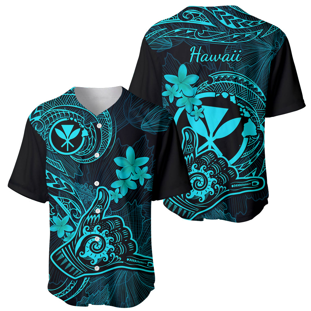 Hawaii Baseball Jersey Shaka Tattoo Mix Polynesian Plumeria Turquoise Version - Wonder Print Shop
