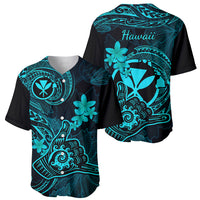 Hawaii Baseball Jersey Shaka Tattoo Mix Polynesian Plumeria Turquoise Version - Wonder Print Shop