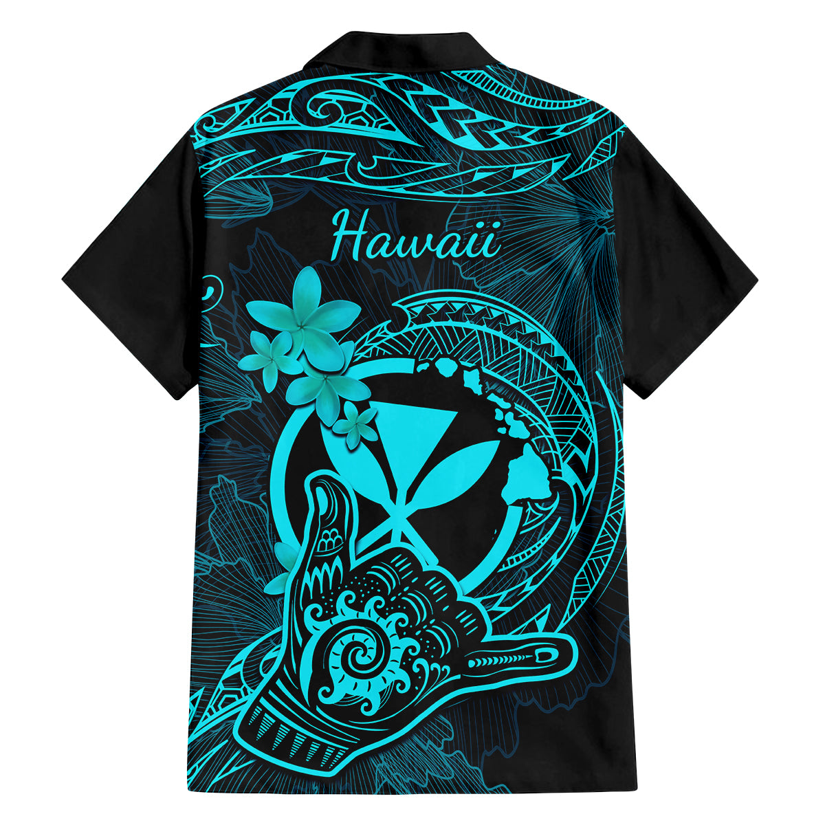 Hawaii Family Matching Summer Maxi Dress and Hawaiian Shirt Shaka Tattoo Mix Polynesian Plumeria Turquoise Version - Wonder Print Shop