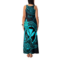 Hawaii Family Matching Tank Maxi Dress and Hawaiian Shirt Shaka Tattoo Mix Polynesian Plumeria Turquoise Version - Wonder Print Shop