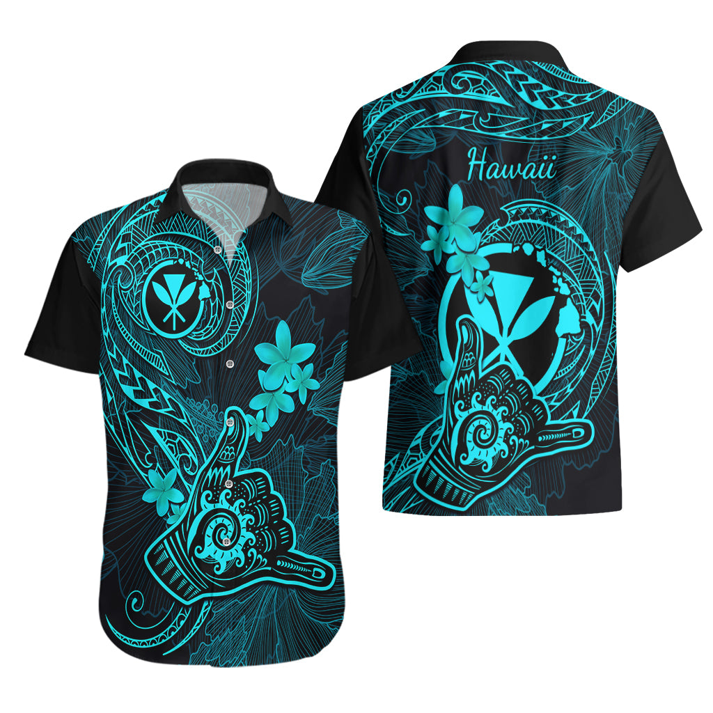 Hawaii Hawaiian Shirt Shaka Tattoo Mix Polynesian Plumeria Turquoise Version - Wonder Print Shop