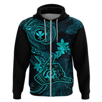 Hawaii Hoodie Shaka Tattoo Mix Polynesian Plumeria Turquoise Version - Wonder Print Shop