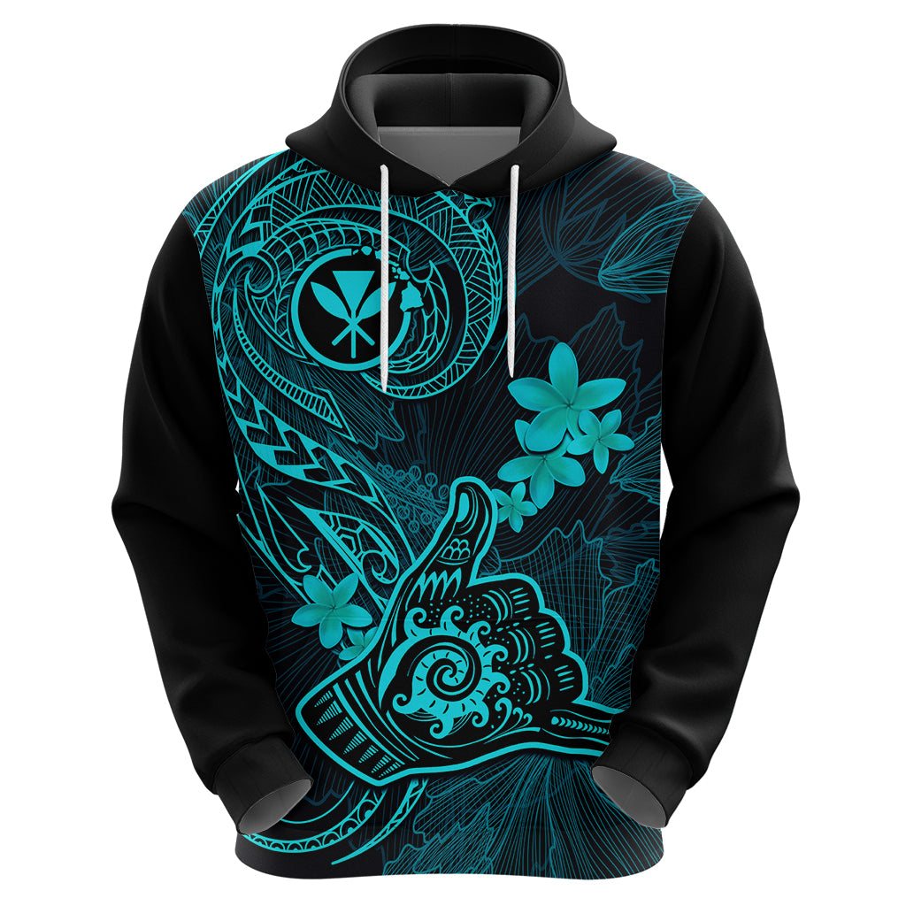 Hawaii Hoodie Shaka Tattoo Mix Polynesian Plumeria Turquoise Version - Wonder Print Shop