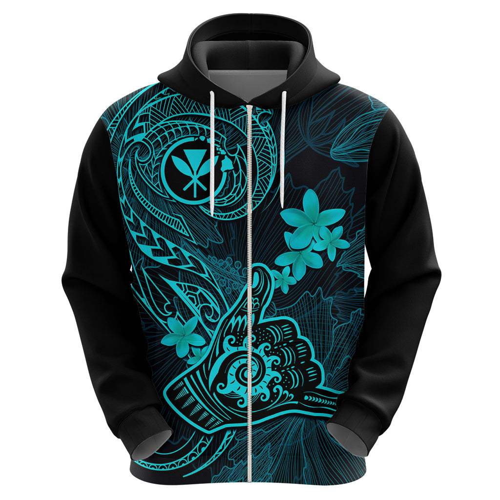 Hawaii Hoodie Shaka Tattoo Mix Polynesian Plumeria Turquoise Version - Wonder Print Shop