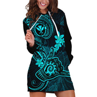 Hawaii Hoodie Dress Shaka Tattoo Mix Polynesian Plumeria Turquoise Version - Wonder Print Shop