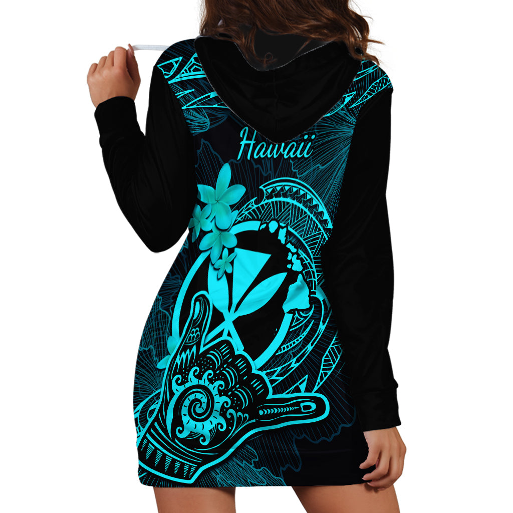 Hawaii Hoodie Dress Shaka Tattoo Mix Polynesian Plumeria Turquoise Version - Wonder Print Shop