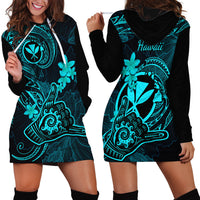 Hawaii Hoodie Dress Shaka Tattoo Mix Polynesian Plumeria Turquoise Version - Wonder Print Shop