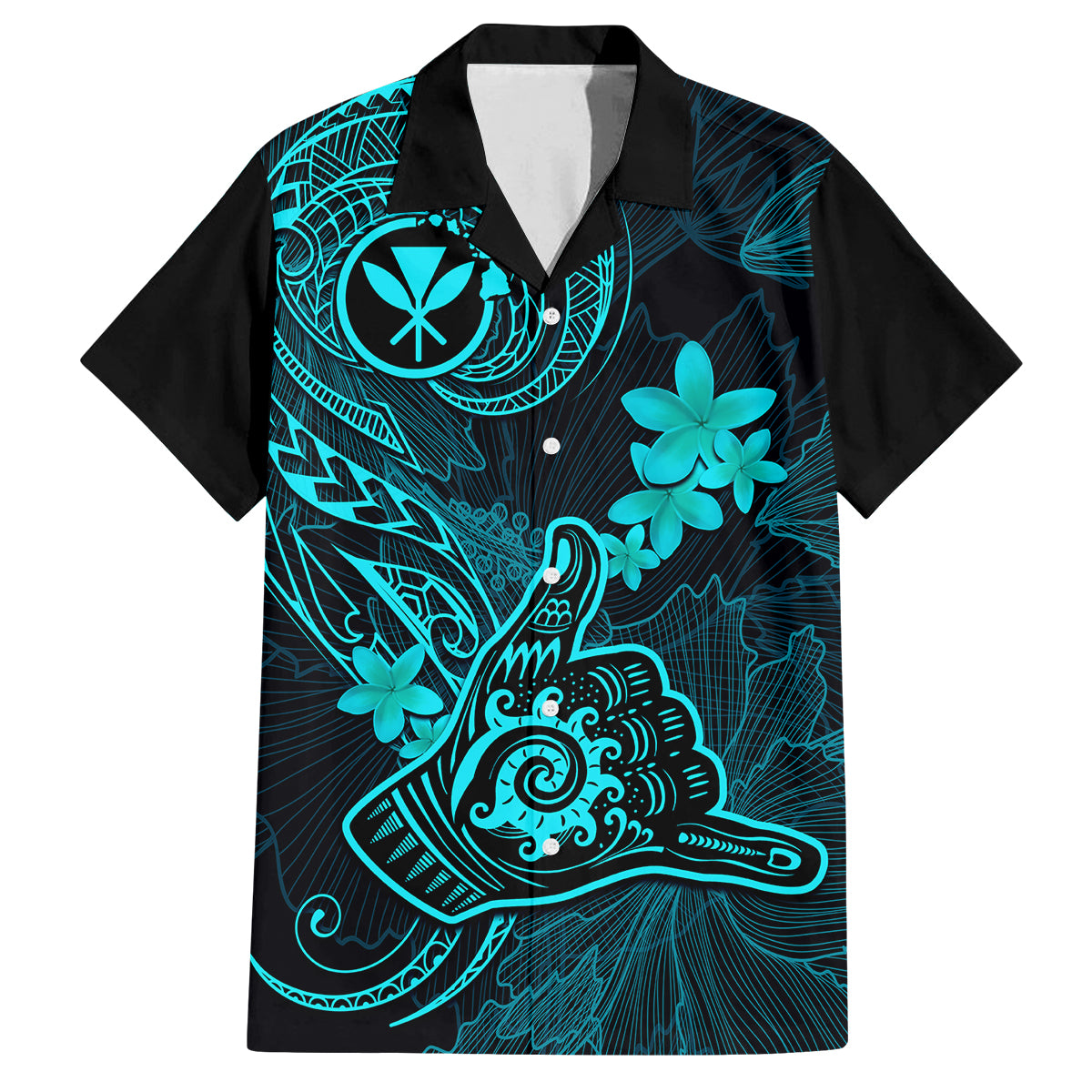 Hawaii Kid Hawaiian Shirt Shaka Tattoo Mix Polynesian Plumeria Turquoise Version - Wonder Print Shop
