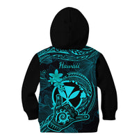 Hawaii Kid Hoodie Shaka Tattoo Mix Polynesian Plumeria Turquoise Version - Wonder Print Shop