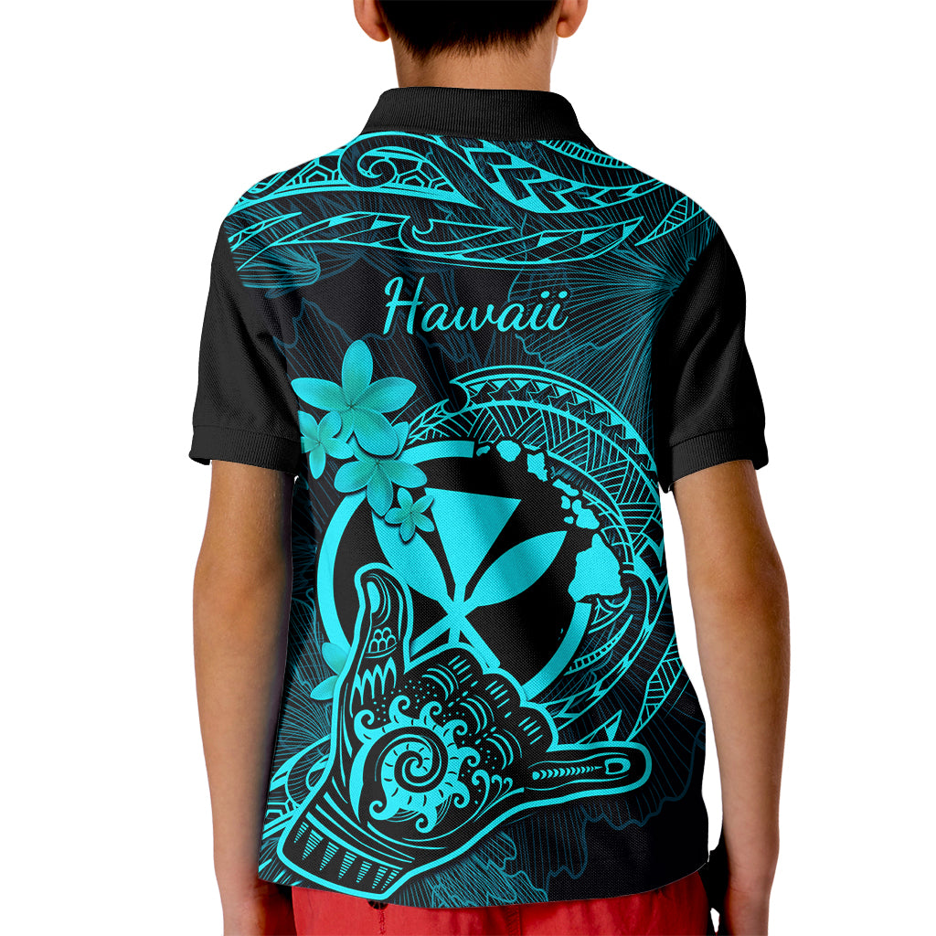 Hawaii Kid Polo Shirt Shaka Tattoo Mix Polynesian Plumeria Turquoise Version - Wonder Print Shop