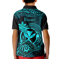 Hawaii Kid Polo Shirt Shaka Tattoo Mix Polynesian Plumeria Turquoise Version - Wonder Print Shop