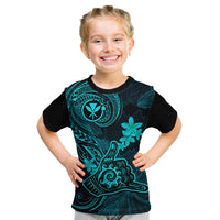 Hawaii Kid T Shirt Shaka Tattoo Mix Polynesian Plumeria Turquoise Version - Wonder Print Shop