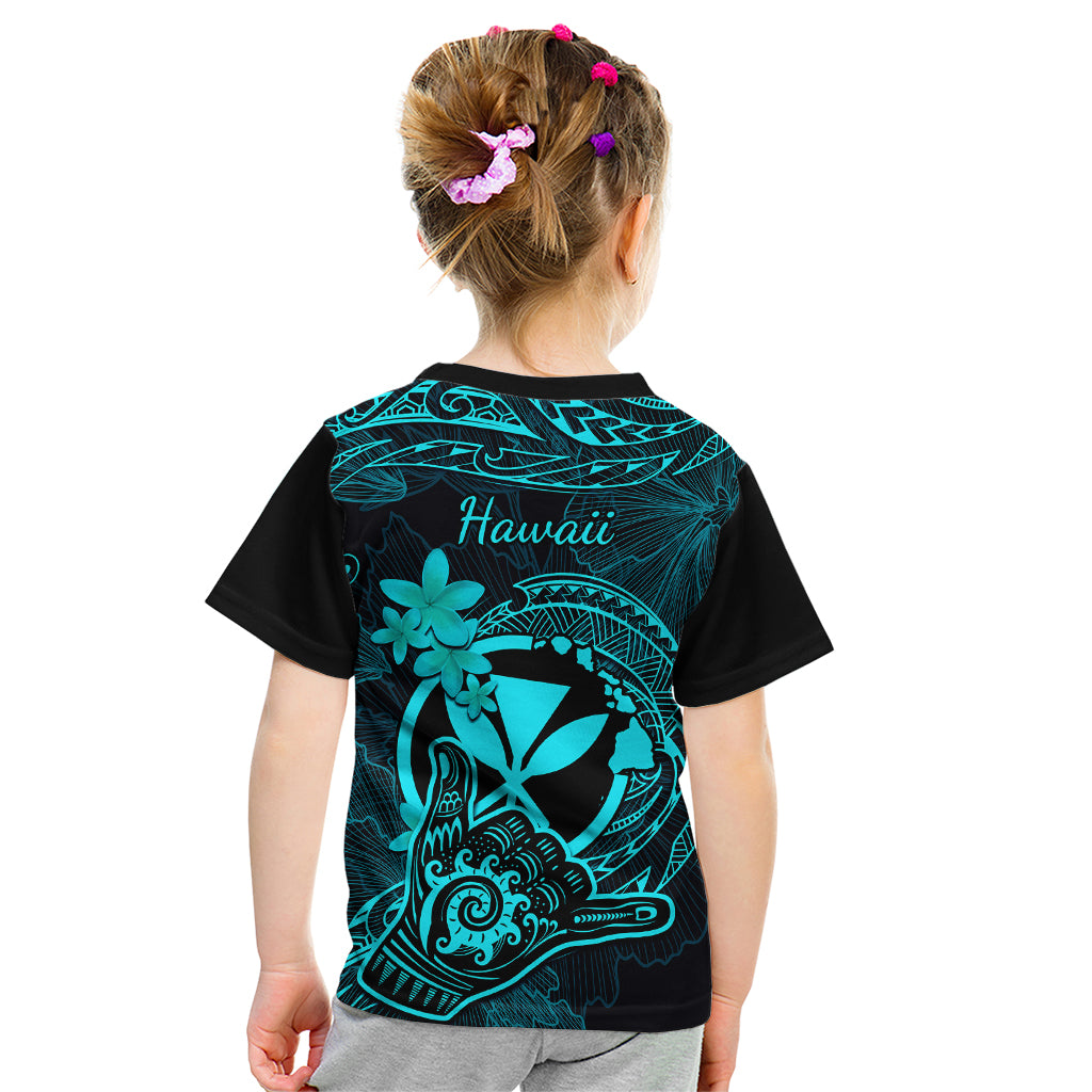 Hawaii Kid T Shirt Shaka Tattoo Mix Polynesian Plumeria Turquoise Version - Wonder Print Shop