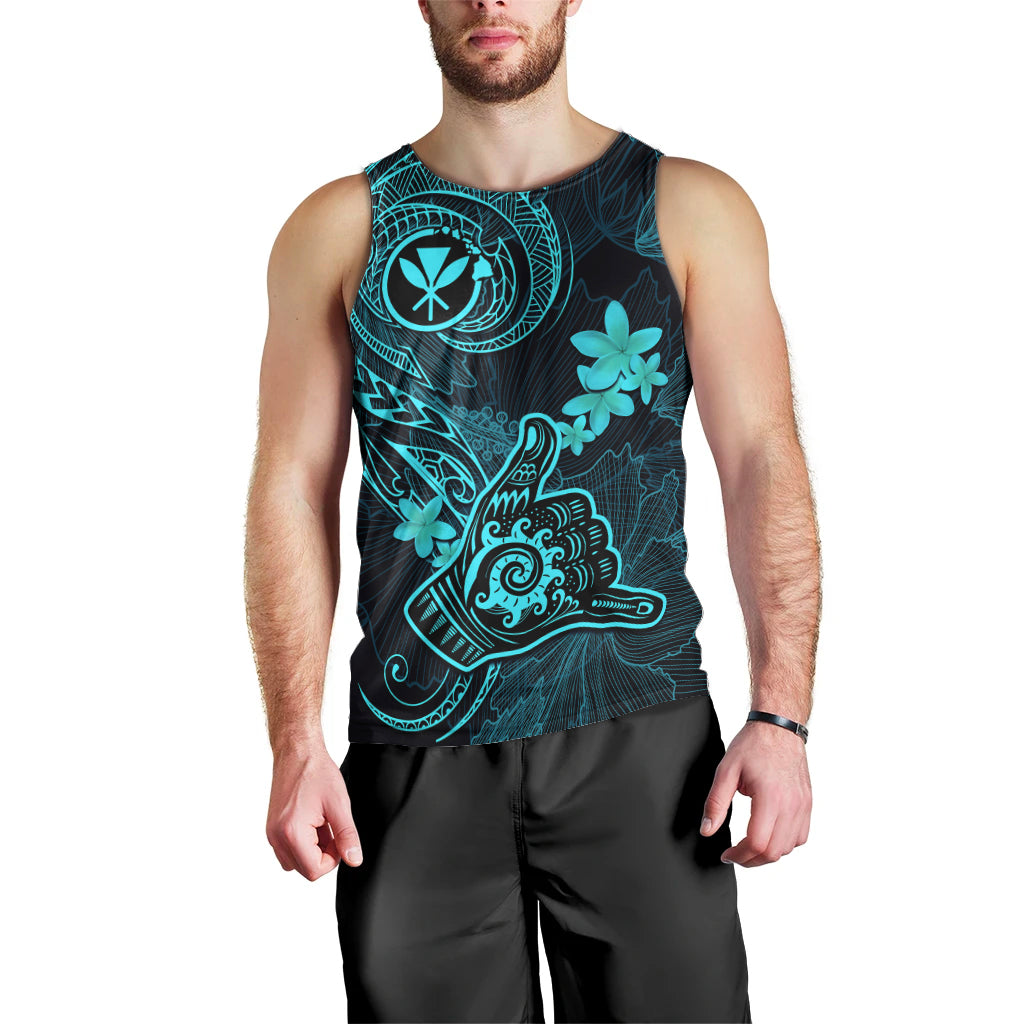 hawaii-men-tank-top-shaka-tattoo-mix-polynesian-plumeria-turquoise-version