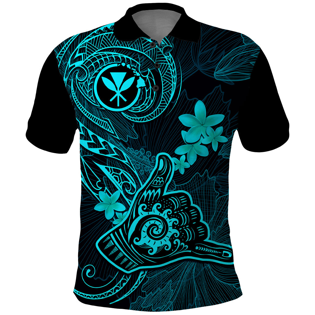 Hawaii Polo Shirt Shaka Tattoo Mix Polynesian Plumeria Turquoise Version - Wonder Print Shop