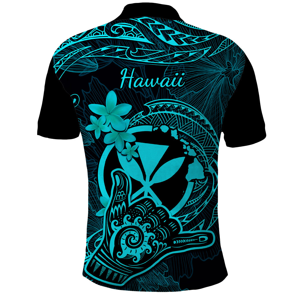 Hawaii Polo Shirt Shaka Tattoo Mix Polynesian Plumeria Turquoise Version - Wonder Print Shop