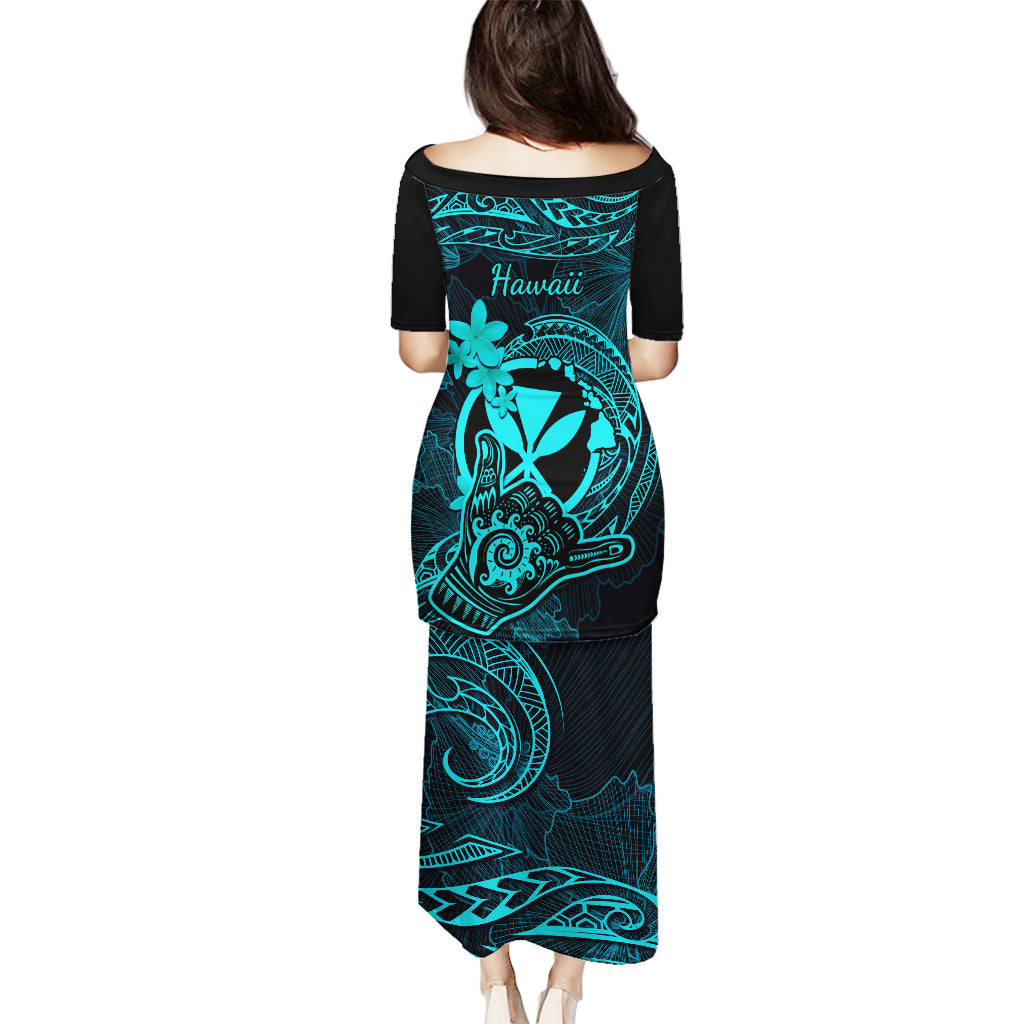 Hawaii Puletasi Shaka Tattoo Mix Polynesian Plumeria Turquoise Version - Wonder Print Shop