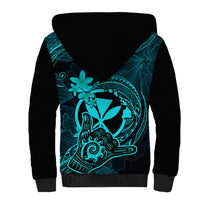 Hawaii Sherpa Hoodie Shaka Tattoo Mix Polynesian Plumeria Turquoise Version - Wonder Print Shop