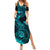 Hawaii Summer Maxi Dress Shaka Tattoo Mix Polynesian Plumeria Turquoise Version - Wonder Print Shop