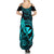 Hawaii Summer Maxi Dress Shaka Tattoo Mix Polynesian Plumeria Turquoise Version - Wonder Print Shop
