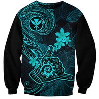 Hawaii Sweatshirt Shaka Tattoo Mix Polynesian Plumeria Turquoise Version - Wonder Print Shop