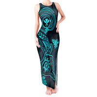 Hawaii Tank Maxi Dress Shaka Tattoo Mix Polynesian Plumeria Turquoise Version - Wonder Print Shop