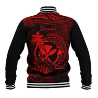 Hawaii Baseball Jacket Shaka Tattoo Mix Polynesian Plumeria Red Version - Wonder Print Shop