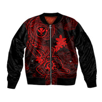 Hawaii Bomber Jacket Shaka Tattoo Mix Polynesian Plumeria Red Version - Wonder Print Shop