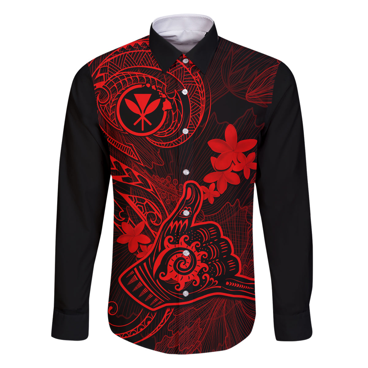 Hawaii Family Matching Short Sleeve Bodycon Dress and Hawaiian Shirt Shaka Tattoo Mix Polynesian Plumeria Red Version - Wonder Print Shop