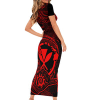 Hawaii Family Matching Short Sleeve Bodycon Dress and Hawaiian Shirt Shaka Tattoo Mix Polynesian Plumeria Red Version - Wonder Print Shop