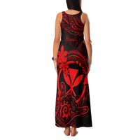 Hawaii Family Matching Tank Maxi Dress and Hawaiian Shirt Shaka Tattoo Mix Polynesian Plumeria Red Version - Wonder Print Shop