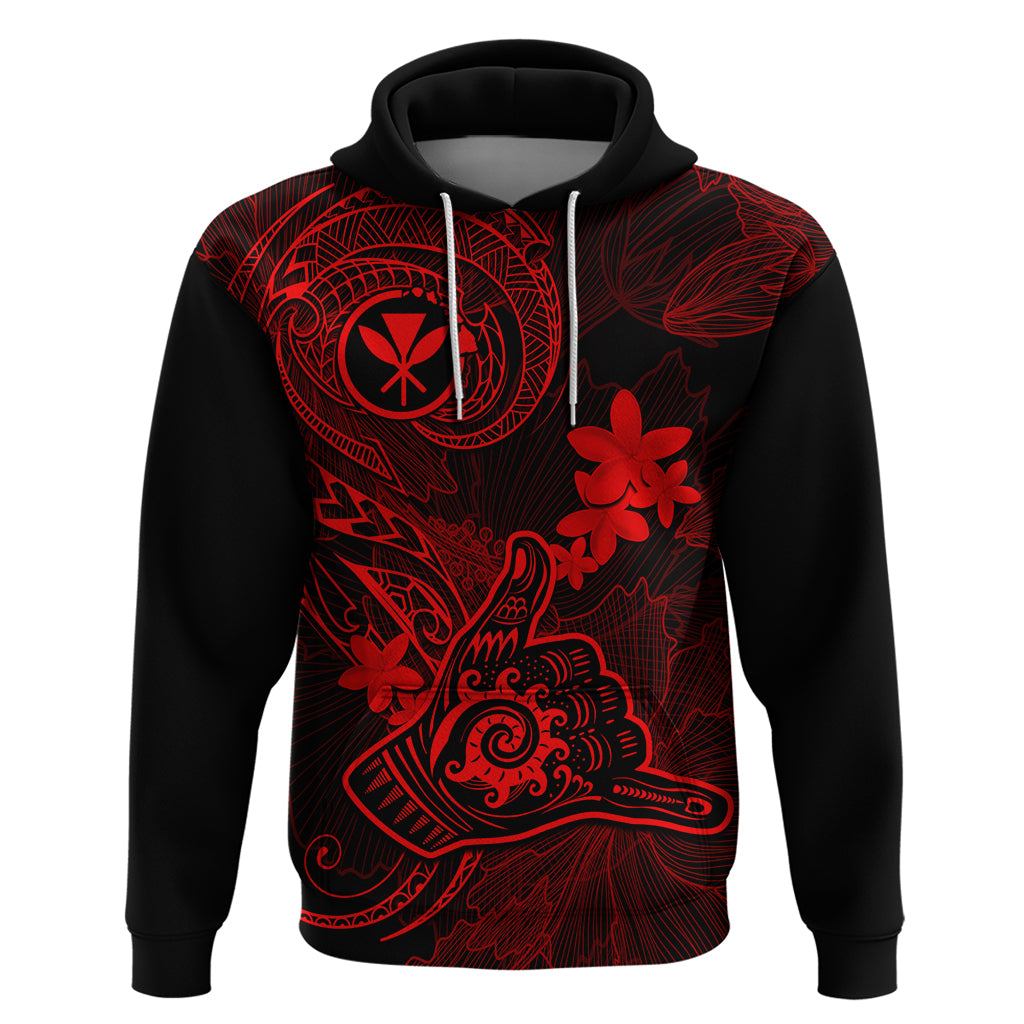 Hawaii Hoodie Shaka Tattoo Mix Polynesian Plumeria Red Version - Wonder Print Shop