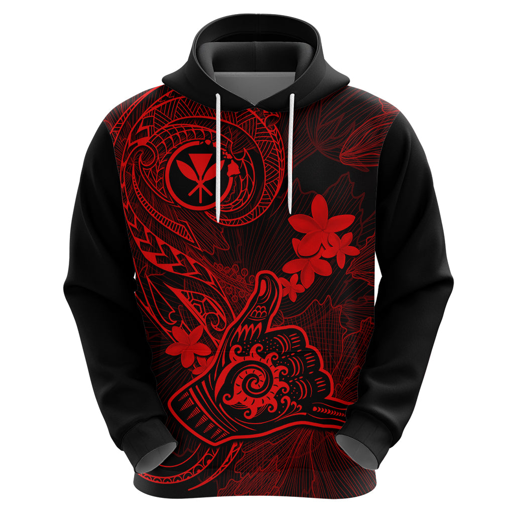 Hawaii Hoodie Shaka Tattoo Mix Polynesian Plumeria Red Version - Wonder Print Shop
