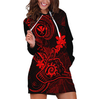 Hawaii Hoodie Dress Shaka Tattoo Mix Polynesian Plumeria Red Version - Wonder Print Shop