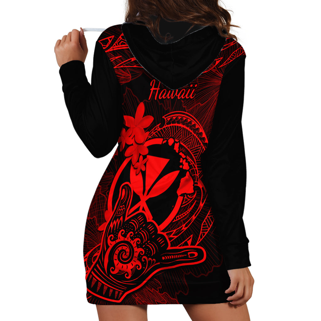 Hawaii Hoodie Dress Shaka Tattoo Mix Polynesian Plumeria Red Version - Wonder Print Shop