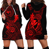 Hawaii Hoodie Dress Shaka Tattoo Mix Polynesian Plumeria Red Version - Wonder Print Shop