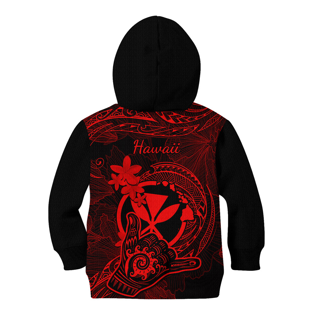 Hawaii Kid Hoodie Shaka Tattoo Mix Polynesian Plumeria Red Version - Wonder Print Shop