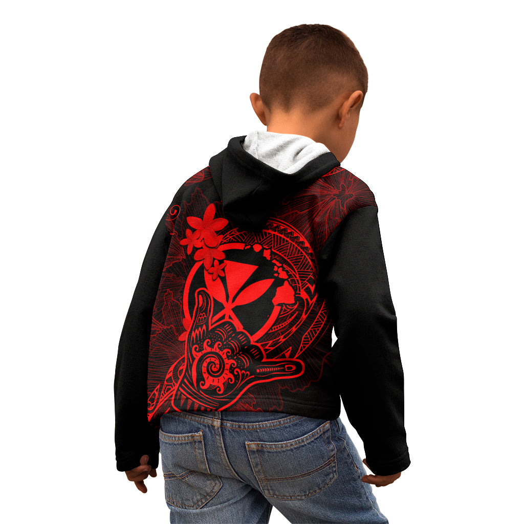 Hawaii Kid Hoodie Shaka Tattoo Mix Polynesian Plumeria Red Version - Wonder Print Shop
